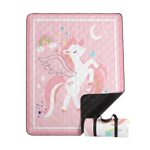 Outdoor Picnic Blanket,Portable Sandproof Waterproof Picnic Mat,Pink Unicorns Printed Camping Beach Mat for Sand and Wet Grass Hiking (Pink Unicorns L) - color: Pink Unicorns, size: Extra Long - 78"x78"