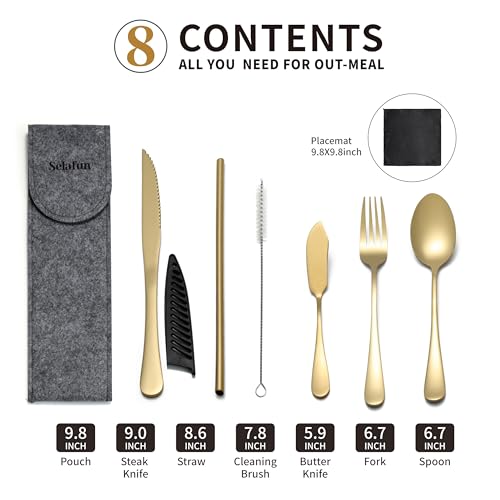Travel Utensils with Case, Portable Silverware Set Stainless Steel Lunch Box Travel Cutlery Set for Work, Camping, Picnic, Hiking, Office (Gold) - color: Gold