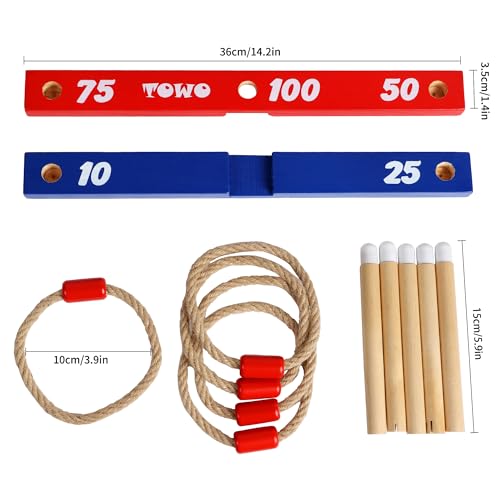 TOWO Wooden Ring Toss Game – Quoits Throwing Tossing Toy for Kids & Adults – Outdoor & Indoor Lawn Game for Family Fun Gift – Classic Rope Toss Game for Garden, Beach, Camping, Travel & Party Games