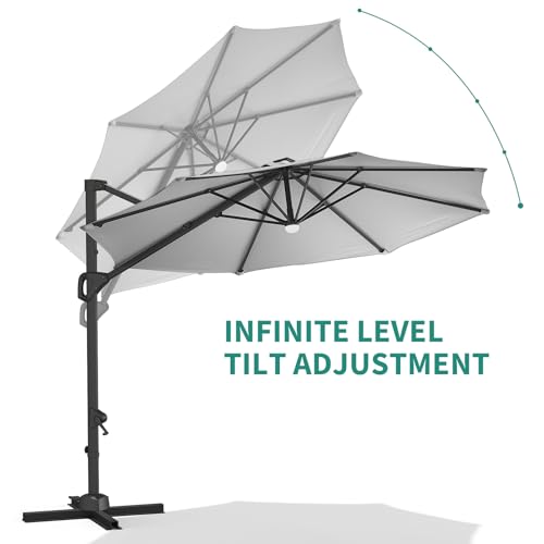 TrailBlaze 10ft Cantilever Patio Umbrella – 360° Rotating Offset Sun Shade with Adjustable Tilt, Waterproof Windproof 600D Oxford Canopy, Heavy-Duty Rustproof Aluminum Frame, Cross Base – Ideal for Garden, Patio, Poolside - color: Grey