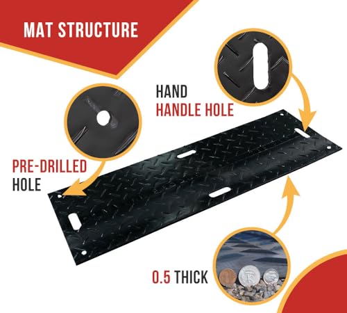 Mytee Products 2' x 6' Ground Protection Mats with Double Sided Diamond Plated Tread Design - High Density Polyethylene Mat, Easily Supports 35 Ton Loads on Lawns, Dirt, and Any Other Areas - size: 2 feet x 6 0.5 inches
