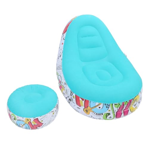 Pomya Foldable Air Lounger Chair with Foot Stool | Inflatable Sofa Bed for Beach, Camping, Outdoor - Flocking Fabric Design (Blue) - color: Blue