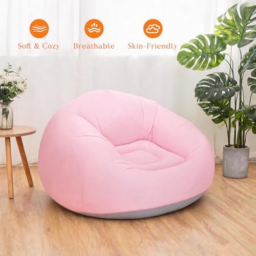 2 Pcs Inflatable Bean Bag Chairs with Electric Air Pump Inflatable Chairs Blow up Couch Folding Portable Inflatable Lazy Sofa for Movie Night Living Room Outdoor Camping (2, Pink) - color: Pink