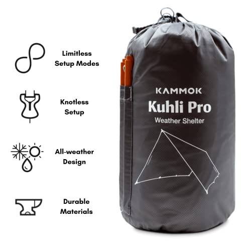 KAMMOK Kuhli Pro | Versatile Weather Shelter, (Waterproof, Durable, Portable, Camping Tarp, Hammock Tarp, Rain Cover), Granite Gray - color: Granite Gray, size: Kuhli Pro