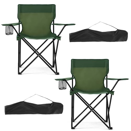 2-Pack Lightweight Portable Camping Chairs, Compact Folding Lawn Chairs with Cup Holder & Carry Bag for Outdoor, Beach, Backyard, Fishing & Picnics(Green) - color: Green