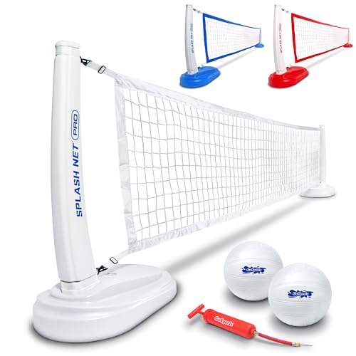 GoSports Splash Net PRO Pool Volleyball Net - Red, White, or Blue - Includes 2 Water Volleyballs and Pump - color: White