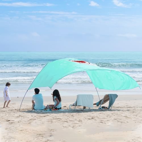Beach Wind-Powered Shade Canopy, Portable Sun Shelter Tent, UPF 50+ UV Protection, Lightweight, Easy Set Up, 150 Sq. Ft. of Shade for up to 6 People, Blue Tint Shark - color: 4-Blue Tint