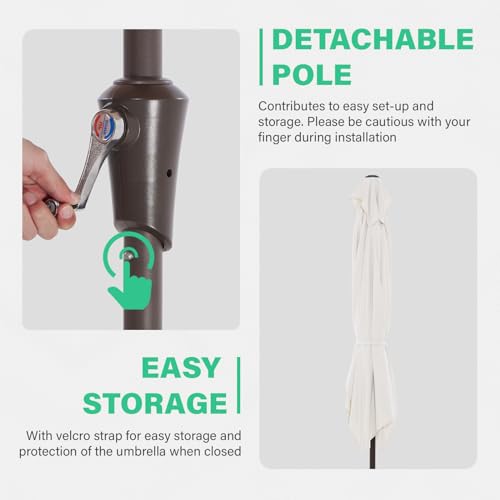 JEAREY 6.5x10 ft Rectangular Patio Umbrellas Rectangle Outdoor Umbrella with Push Button Tilt and Crank, Market Table Umbrella 6 Sturdy Ribs UV Protection for Poolside Garden Backyard Deck, Cream White - color: Cream White