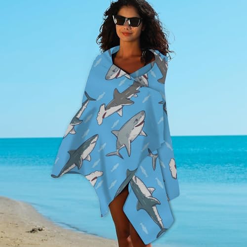 Sharks Microfiber Beach Towels,Sharks and Small Fish in Ocean Oversized Absorbent Bath Towels,Soft Quick Dry Thin Camping Towel for Adults Women Men,29.5"×59" - color: Sharks and Small Fish in Ocean