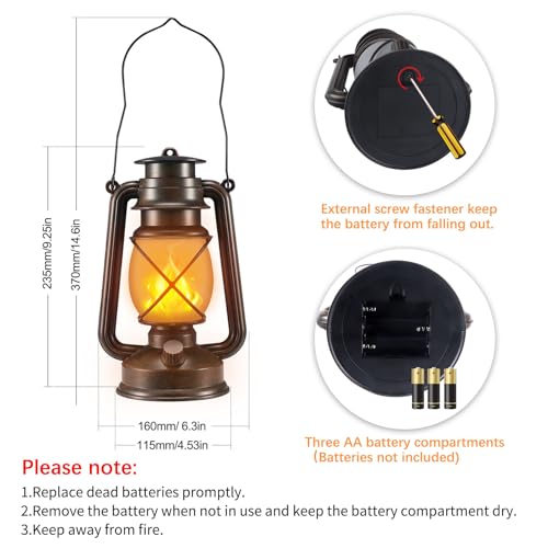 Battery-Powered 2 Modes Lighting LED Vintage Lanterns Decorative Outdoor & Indoor, 2 Pack Bronze Lights with Dancing Flame, Waterproof Remote Control Retro Lanterns Decor for Room,Garden,Porch