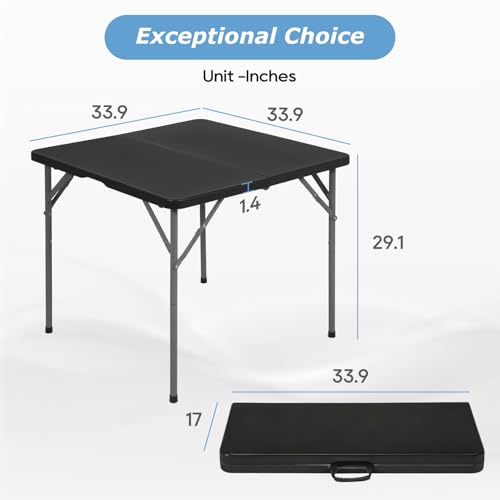 PayLessHere 34" Square Plastic Folding Card Table, Portable Outdoor Dining Table with Collapsible Legs and Carrying Handle,Plastic Tables for Camping,Picnic, Office, Party, Black - color: Black, size: 34"