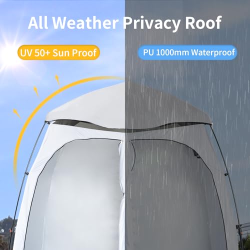 EighteenTek® Upgraded Pop Up Shower Tent, 2-Room Changing Tent Privacy Shelter with Floor & Dual Doors, Portable Camping Toilet & Bathroom Tents, 83" x 47" x 77.6"H - color: White, size: 83"L x 47"W x 78"H