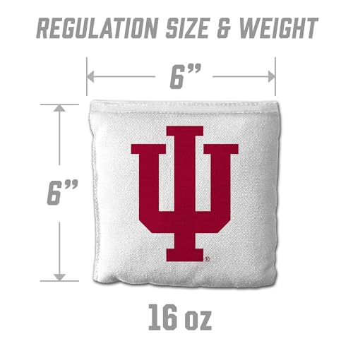 YouTheFan Officially-Licensed NCAA Set of 8 Cornhole Bags - All Weather Dual Sided Slide & Stop - Regulation Size with Carry case - color: Indiana Hoosiers