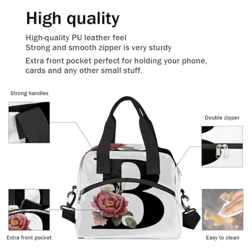 Letter B Insulated Lunch Bag for Women Men Reusable Waterproof Lunch Box Cooler Tote Bag One shoulder portable meal bag Portable Adult Lunchbox for Work Picnic Hiking Beach - color: Letter B
