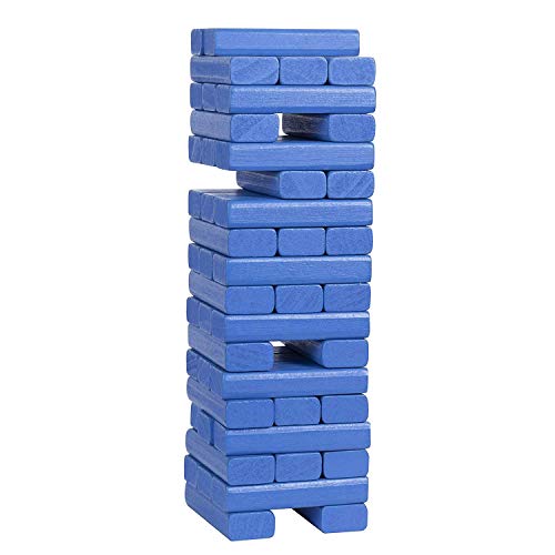 WE Games Wooden Block Stacking Party Game for Adults, Tumble Tower Wedding Guest Book Alternative, Tabletop Games, Includes Storage Case, 12 inches - color: Blue