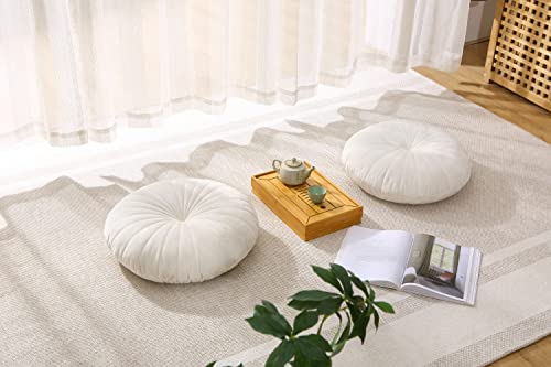 Floor Pillow Meditation Cushion Round Large Floor Pillows Seating for Adults, Velvet Thick Floor Cushions for Yoga Living Room Balcony Outdoor Tatami 18inches（Beige） - color: Beige