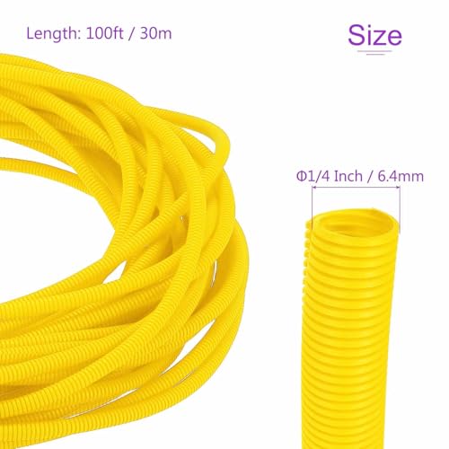 DMiotech 100ft Wire Loom Split Tubing 1/4 Inch(6.4mm) ID, Cord Protectors from Pet Flexible Conduit Cable Management for Office Home Garden, Yellow - color: Yellow, size: 1/4"-100ft
