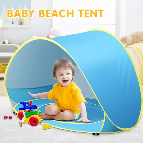 Baby Beach Tent Pop Up Beach Tents Baby Tent for Beach, Portable Shade Pool UV Protection Sun Shelter for Infant - color: blue