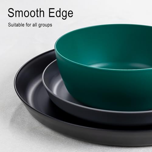 EI 12pcs Wheat Straw Plates,Plastic Plates Reusable,Unbreakable Plastic Plate,Wheat Straw Dinnerware Set,Melamine Plate-Black,Dark Grey,Dark Green,Dark Blue,Dinner, Camping,Picnic - color: Black,Drak Grey,Dark Green and Dark Blue Wheat Straw Plates and Bo