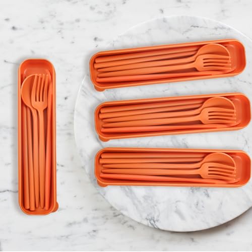 4 Sets Reusable Utensils With Case, Camping Cutlery Travel Silverware for Work, Lunch Picnic Daily Use Outdoor (Orange) - color: Orange