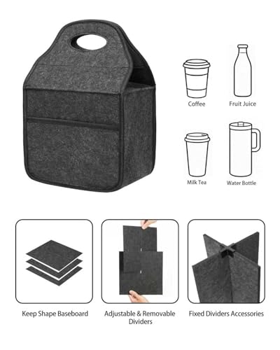 4 Cup Drink Carrier with Handle, Portable Felt Reusable Cup Holder for Hot & Cold Drinks, Coffee Carrier for Delivery, Takeout, Picnics, Parties - size: 4 Cup