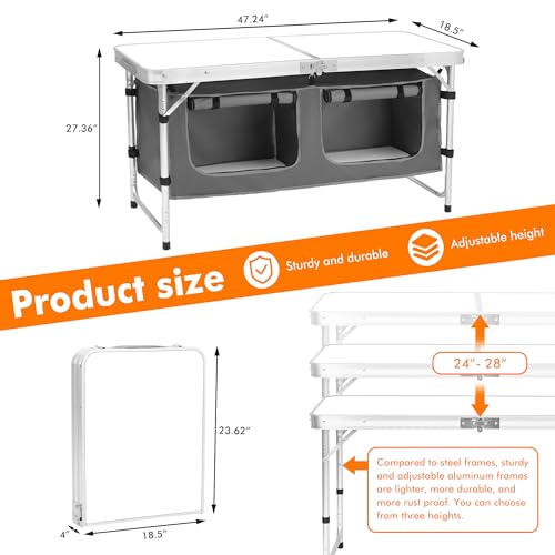 Camp Field Camping Folding Aluminum Table with Adjustable Legs for Outdoor Travel Beach, Backyards, BBQ, Party and Picnic Foldable Table - color: White