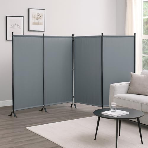 Proman Products - Galaxy 4 Panel Section Privacy Folding Screen Divider, Water Repellent Fabric Room Divider with Black Powder Coated Metal Frame for Indoors or Outdoors (Gray) - color: Grey, size: 4 Panel
