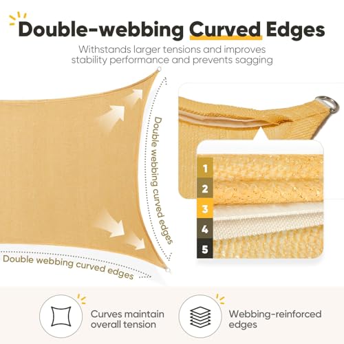 Quictent Rectangular Sun Shade Sail 185G HDPE Canopy 98% UV Block Outdoor Patio Garden Commercial Deck with Hardware Kit (Sand) 12x16ft - color: Sand, size: 12 x 16 ft, style: Rectangle