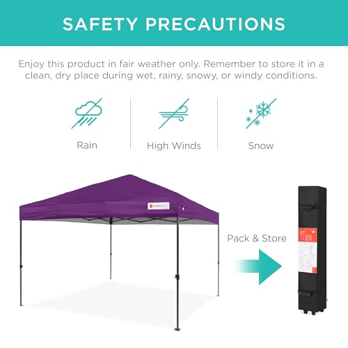 Best Choice Products 10x10ft Pop Up Canopy Tent, Outdoor Shade, 1 Person 1 Minute Set Up, Carry Case, 4 Weight Bags - Amethyst Purple - color: Amethyst Purple, size: 10x10ft