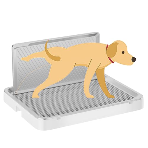 Indoor Dog Potty Tray with High Wall,25.59"X19.69" Pee Pad Holder,Dogs Litter Box,Mesh Training Toilet for Puppy and Small Size Dog,Housebreaking Supplies, Pet Products (White) - color: White