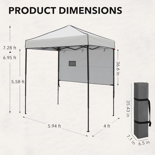 6x4 Pop Up Canopy Tent with Half Wall Panel, Instant Portable Beach Canopy, Outdoor Tent with Carry Bag for Camping, Sports, Tailgating, Events, Gray - color: Gray, size: With Half Wall