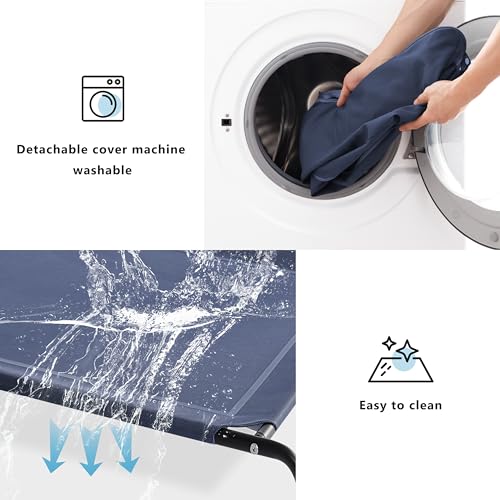 Cooling Elevated Dog Bed for Large Dogs, Outdoor Raised Dog Beds Portable Dogs Cot Bed W/Breathable Mesh, Pet Cots W/Removable Waterproof Bolster - color: Dark Blue, size: 43.0"L x 31.0"W x 8.0"Th