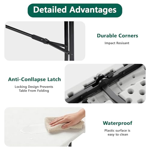 Folding Table 6ft - Heavy Duty Plastic Table with Handle, Foldable & Portable, Fold-in-Half Utility Tables for Outdoor, Dining, Wedding, Events, Indoor, Picnic, Camping, Party (White) - color: White, size: 72" x 30"