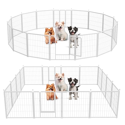 Simple Deluxe Dog Playpen, 24" Height 16 Panels Fence with Anti-Rust Coating, Metal Heavy Portable Foldable Dog Pen for Small/Medium Dogs RV Camping, White - color: White, size: 16 Panels 24 inch, style: Metal
