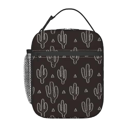 Black Cactus Fun Western Insulated Lunch Bag Portable Reusable Zipper Lunch Box For Men Women Work Picnic Travel Camping - color: Black36