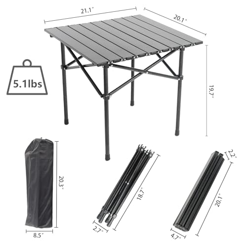 Wind Tour Portable Camping Table Folding Side Table Aluminum Lightweight Table with Carry Bag for Outdoor Cooking Hiking Picnics BBQ Travel (Black) - color: Black