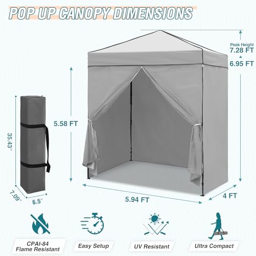 EAGLE PEAK 6x4 Instant Pop Up Canopy Tent with 4 Side Wall Panels, Straight Leg Sun Shelter, Portable Canopy with Carry Bag for Camping, Beach & Sports, Gray - color: Gray, size: Four Walls