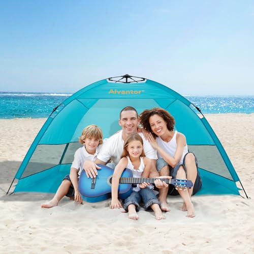 Alvantor® Beach Tent Beach Umbrella Outdoor Sun Shelter Cabana Automatic Instant Pop-Up UPF 50+ Portable Beach Shade Camping Fishing Hiking Canopy Easy Set Up Light Weight Windproof for 2-3 Person - color: Teal, size: 80"x48"x53"