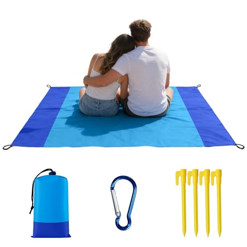 83X79in Beach Blanket, Waterproof Sandproof Beach Mat, Quick Drying Outdoor Picnic Mat Beach Accessories for Camping, Hiking - color: Navy Blue, size: 83X79in