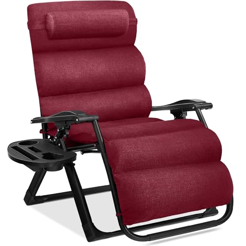 Best Choice Products Oversized Zero Gravity Chair, Folding Outdoor Patio Recliner, XL Anti Gravity Lounger w/Removable Cushion, Cup Holder, Side Tray, 350lb Capacity - Burgundy - color: Burgundy