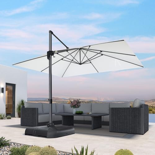 PURPLE LEAF 10' X 13' Patio Umbrella Outdoor Cantilever Rectangle Umbrella Aluminum Offset Umbrella with 360-degree Rotation for Garden Deck Pool Patio White - color: White, size: 10' X 13', style: Standard