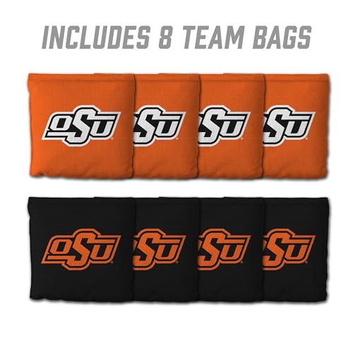 YouTheFan Officially-Licensed NCAA Set of 8 Cornhole Bags - All Weather Dual Sided Slide & Stop - Regulation Size with Carry case - color: Oklahoma State Cowboys
