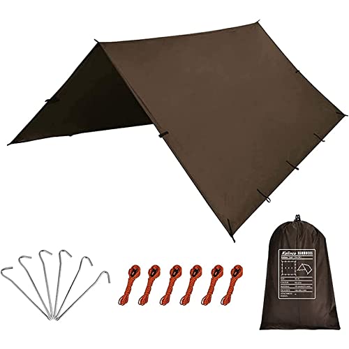 KALINCO Waterproof Camping Tarp Tent Hammock Rain Fly, 13X13FT, Mutifunctional Tent Footprint Lightweight Tarp for Camping, Hiking and Survival Shelter - color: Coffee-4x4m
