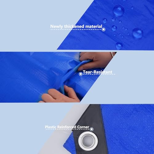 Heavy Duty Waterproof Tarp 10x20 FT, 6 Mil Thick Tarpaulin Cover with Reinforced Edges & Grommets - for Outdoor Camping, Roof, Boat, RV, Pool, Tent - Includes Utility Rope - color: Blue-orange, size: 10*20FT