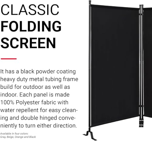 Proman Products - Galaxy 2 Panel Section Privacy Folding Screen Divider, Water Repellent Fabric Room Divider with Black Powder Coated Metal Frame for Indoors or Outdoors (Black) - color: Black, size: 2 Panel