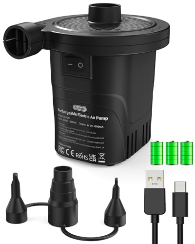 Dr.meter Air Pump for Inflatables, Rechargeable 4000mAh Battery Air Mattress Pump - Portable Quick-Fill Inflator Deflator for Outdoor Camping Inflatable Pool Float Boat Raft Yoga Ball Swim Ring Airbed - style: HT-420