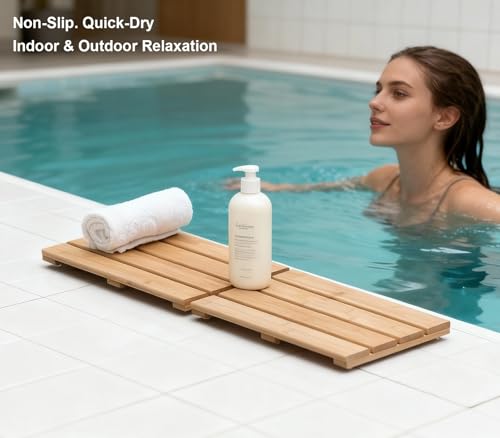 Small Bamboo Bath Mat – Mini Wooden Shower Floor Mat for Compact Bathroom, RV or Tight Spaces, Non-Slip, Quick Dry, Easy to Clean, Indoor Outdoor Use, 15.8" x 10.2" by PELYN - size: 15.8" x 10.2" (Rectangular)