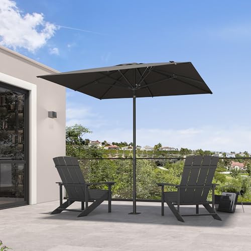 PURPLE LEAF 8' x 8' Square Semi-Auto Outdoor Patio Umbrella Aluminium Market Umbrella Table Sun Umbrella with 1.89" Rod and 8 Sturdy Ribs for Deck Lawn Pool Garden, Gray - color: Gray, size: 8' x 8'