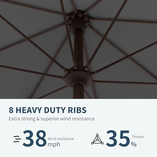 PatioKingdom 11FT Patio Umbrella,Outdoor Umbrella with Push Button Tilt and Crank,Market Table Umbrella with 8 Sturdy Fiberglass Ribs UV Protection - color: Gray, size: 11FT