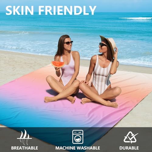 AISPARKY Beach Blanket Waterproof Sandproof Extra Large, Oversized Beach Mat, Quick Drying&Compact&Lightweight, Picnic Blankets Vacation Essentials for Outdoor Beach Camping (108" X 120" (8 Person)) - color: Gradient - Sunset, size: 10' x 9'
